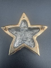 JJ Jonette Star w/Embossed Moons Stars Silver tone with Gold Tone Trim Brooch