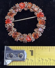 Vintage Orange brown Rhinestone circle Brooch Pin Jewelry