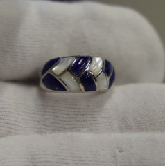 Vintage Sterling Inlaid Stone Ring 6.38 Grams Size 6 1/2