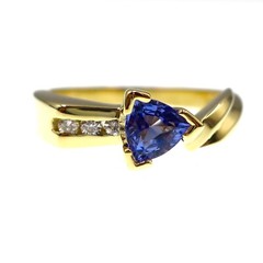 Classic 14k Solid Yellow Gold Natural Trillion Cut Tanzanite & Diamond Ring 5.75