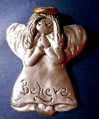 Kat’s Creations ANGEL BELIEVE Brooch Brushed Pewter W/24 Karat Gold Psalm 91:11