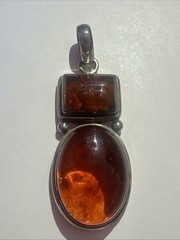 Vintage Sterling Silver 925 Big Cognac Amber Pendant 12.96g