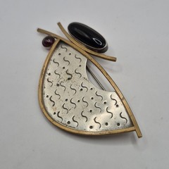 Vintage Deborah Close Sterling Silver 925 Mixed Metals Gem Abstract Pin Brooch