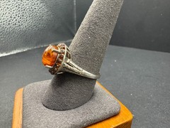 STS 925 Sterling Silver Natural Baltic Amber Statement Ring Size 9.75
