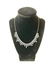 Icing Beautiful Vintage Silver Tone Clear Rhinestone Bib Choker Necklace 18″
