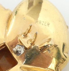 Pair of MAZER Deco Floral Pin Clips ( 2 ) Fur Clip Topaz Rhinestone Center