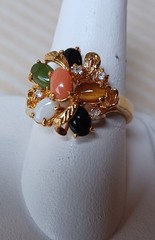Vintage 80s 90s Gold Plated Cocktail Ring Semi-Precious Stones Size 9.5
