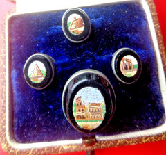 Micro Mosaic Booch & Collar Stud Button Set Italian Victorian Antique c1880s