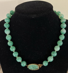 Vintage Jomaz Aqua Glass Beaded Small 13″ Choker Necklace Cabochon Center
