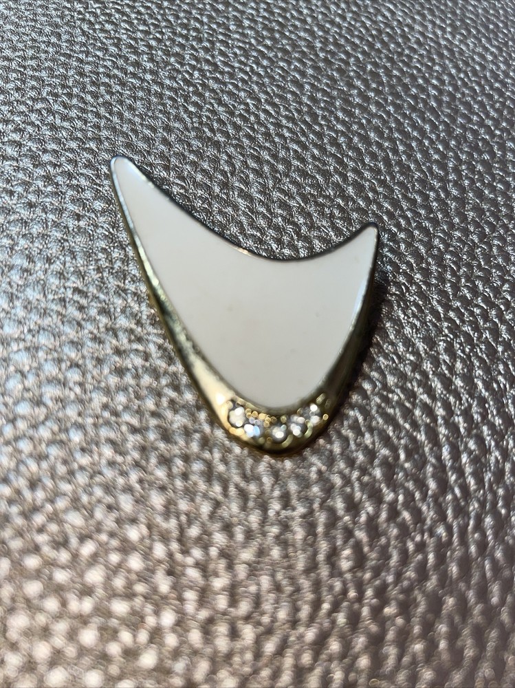 Vintage Gold and White Enamel Abstract Brooch