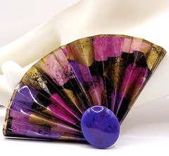 Purple Hue Art Paper Fan Brooch Pin Artist Signed Acrylic Glaze Origami Style