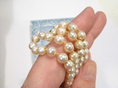 Vintage AKOYA Cultured PEARL Hand-knotted NECKLACE 6mm Sterling Silver 17.75″