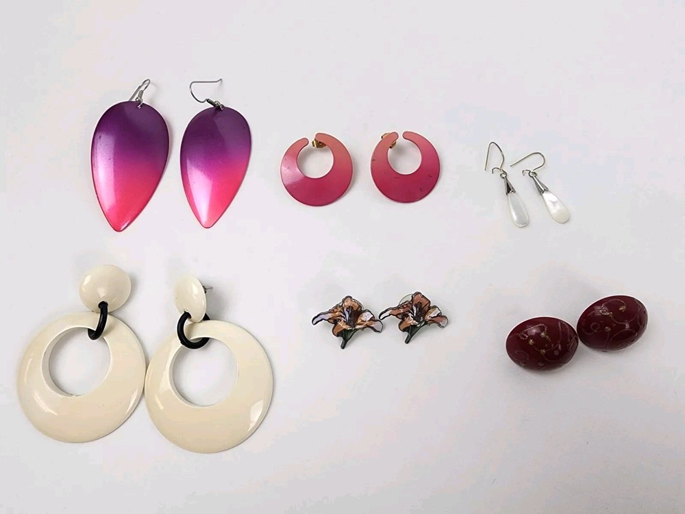VTG Lot of 6 Pierced Earrings Various Colors and Styles Post Dangle Hook Fashion
