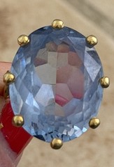 CARL F. BUCHERER 18K YELLOW GOLD BLUE TOPAZ LARGE COCKTAIL ESTATE RING SZ. 5.25