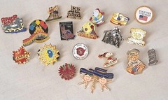 Vintage Enamel Pinback Button Lot Snoopy Enesco Winery Olympics Dutch Religious
