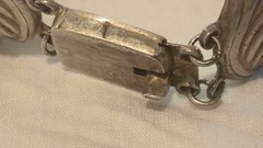 vintage 1940s Mexico Sterling Silver 58.9g Flame Pod Panel Bracelet w/Opaque…