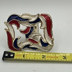 Vintage TIPTOE Brand Enamel Red white Blue pattern Brooch Pin 2.5 inches