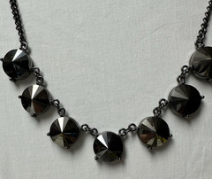 Shiny Smoky Gray/Black Rivoli Rhinestone Antiqued Chain Collar Necklace n646