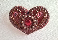Vintage Fernella’s Jools, Large Heart Brooch Assorted Stones, Resin Enamel
