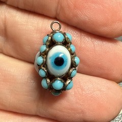 Antique 1900s Triple Evil Eye Gilted Brass Pendant Good Luck Protection Amulet