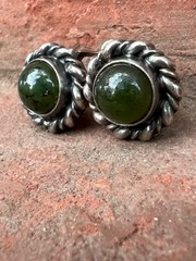 Vintage soviet earrings with Export stamp silver 925 with Nephritis USSR