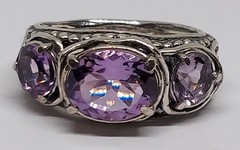 vintage Sterling Silver 3 purple Amethyst Ring OR PAZ signed PZ Israel size 8