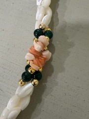 Vintage Cream Color Beaded Necklace With Coral Green And Gold