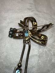 VTG Mazer Sterling Vermeil Aqua Rhinestone Ribbon Bow Dangle Brooch Pin