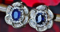 14k yellow gold earrings 3.70ct natural treated sapphire, natural diamond 8.1g