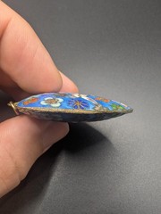Vintage Puffy Cloisonne Enamel Floral Heart Pendant Double Sided Gold Tone