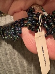 Vtg Made In Nepal, Multi Strand Seed Beaded Necklace, Blues Purples Greens 11”