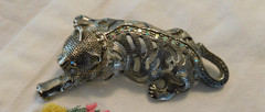 Tiger Panther Brooch Aurora Borealis Crystal Rhinestones Vintage Pin