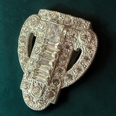 Dress Clip Art Deco Rhinestone Pot Metal Clear Crystal Vintage Fur