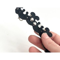 Faux Black Leather Boho Gemstone Silver T Adjustable Vintage Bracelet – 7″ – 9″