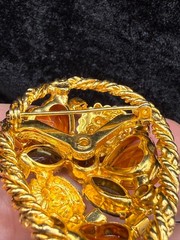 Vintage Rhinestone Brooch Orange Domed Fall Autumn