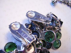 WEISS Lavish ADMIRAL BLUE & FOREST GREEN Rhinestones FRINGE Necklace & Earrings