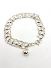 10mm Vintage Puffy Hearts Sterling Silver Chain With Bell Bracelet 7″ – 6.6gr