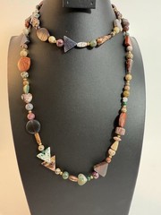 Multicolor Polished Gemstone 14k Gold Filled Bead Necklace Arrow Heart 38”