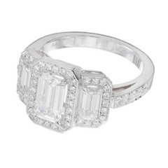 Triple Halo Emerald Cut Diamond Suchy .99ct Platinum Engagement Ring