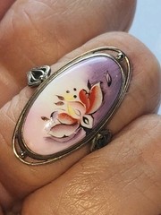 Vintage Russian Enamel Folk Art Rostov Finift Ring Size 7