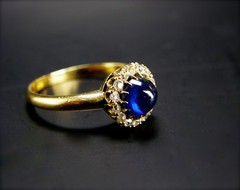 Antique Edwardian Era 18k Gold Sugarloaf Sapphire Diamond Cluster Ring