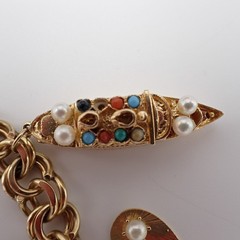 Estate Solid 14K Gold Heavy 74.85g Charm Bracelet Vtg Travel Globe w/Gemstones