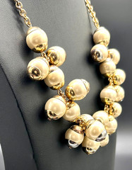 J. Crew Vintage Pearl Cluster Statement Necklace Gold Tone Chunky Bubble Chic