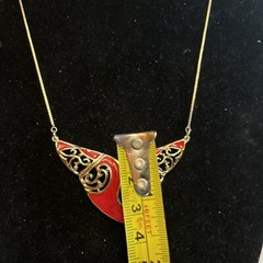 Vtg Modernist Red Enamel & Gold-Tone Collar Necklace 18”career