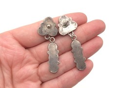 Vintage ZUNI Sterling Old Pawn Turquoise Snake Eye Petit Point Native Earrings