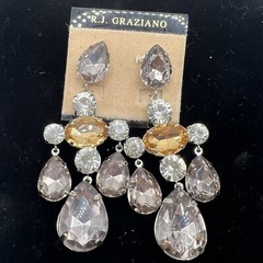 R.J. Graziano Chandelier Rhinestones Earrings Smoke Crystal Coquette Glam