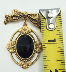 Vintage Victorian Deco Bow Dangle Cabochon Gold Tone Pin Brooch