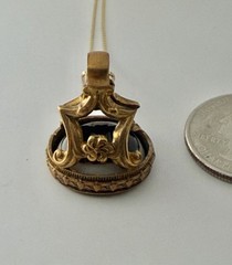 Antique Victorian Watch Fob Seal Charm Blue Bulls Eye Agate Pendant Necklace 18”