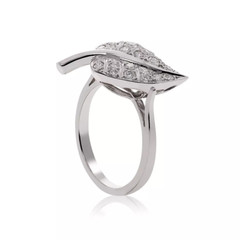 Featuring Pave Set 0.66CT Lab-Created White Diamonds Leaf Design 925 Silver Ring