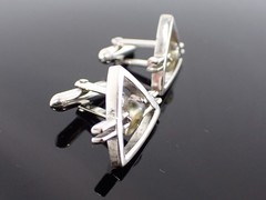 Vintage Swank Signed Geometric Triangle Cufflinks Silver Tone Mid Century